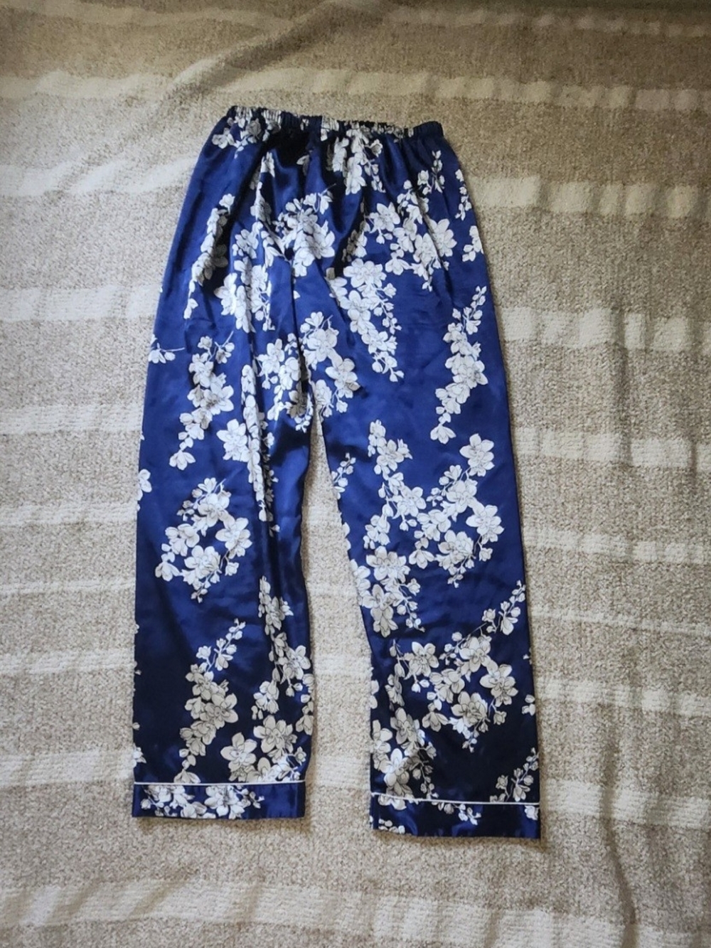 & Other Stories Navy Blue Floral Satin Pants